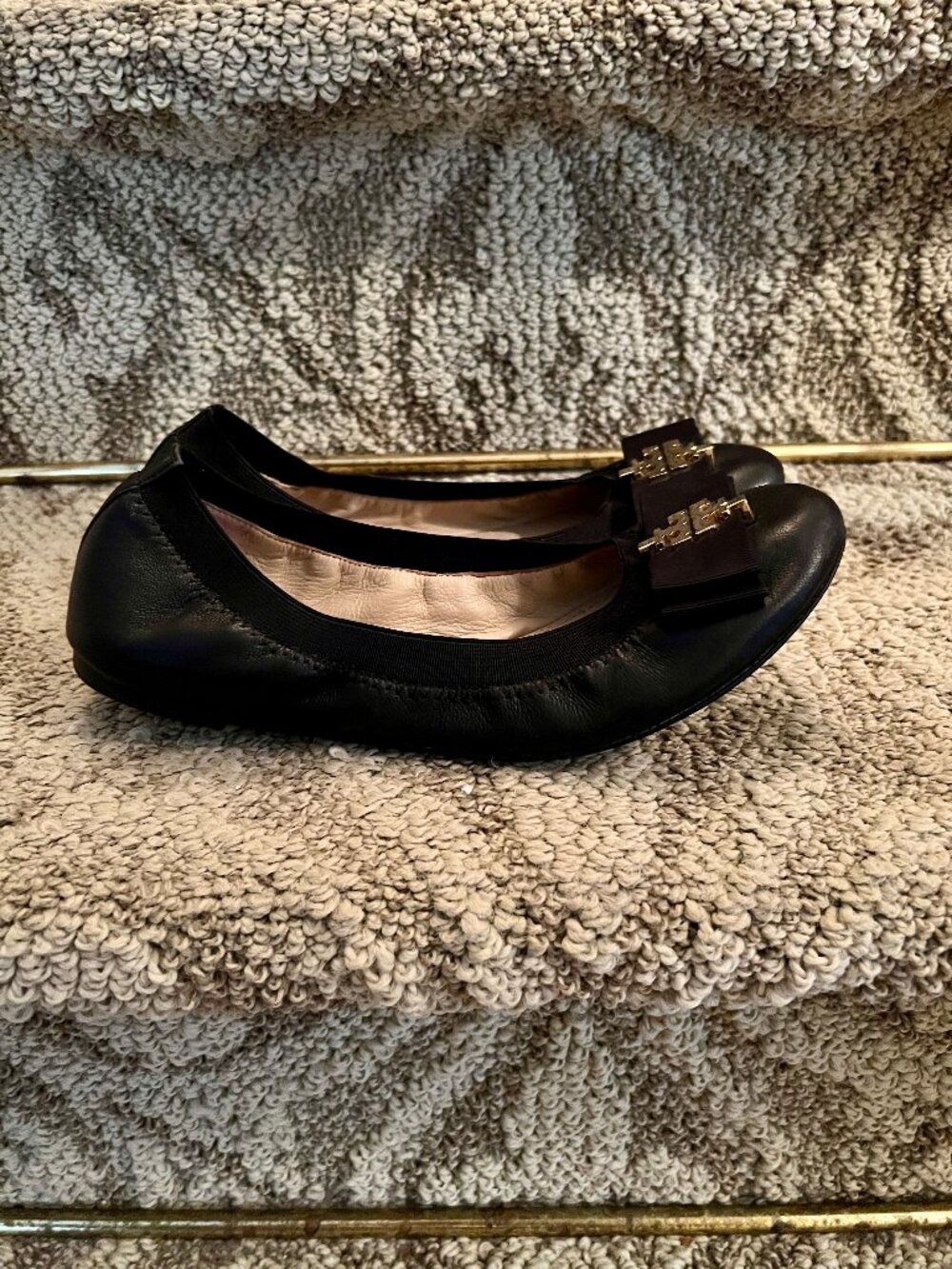 GUC Tory Burch Sedgwick Black Leather Logo Ballet Flats Shoes Size 7 - Picture 5 of 9